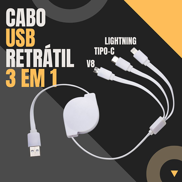 Cabo USB Retrátil 3 em 1