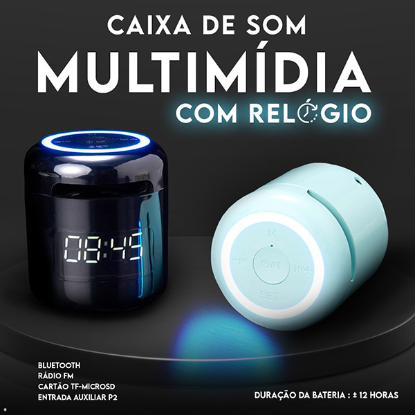 Caixa de Som Multimídia com Relógio